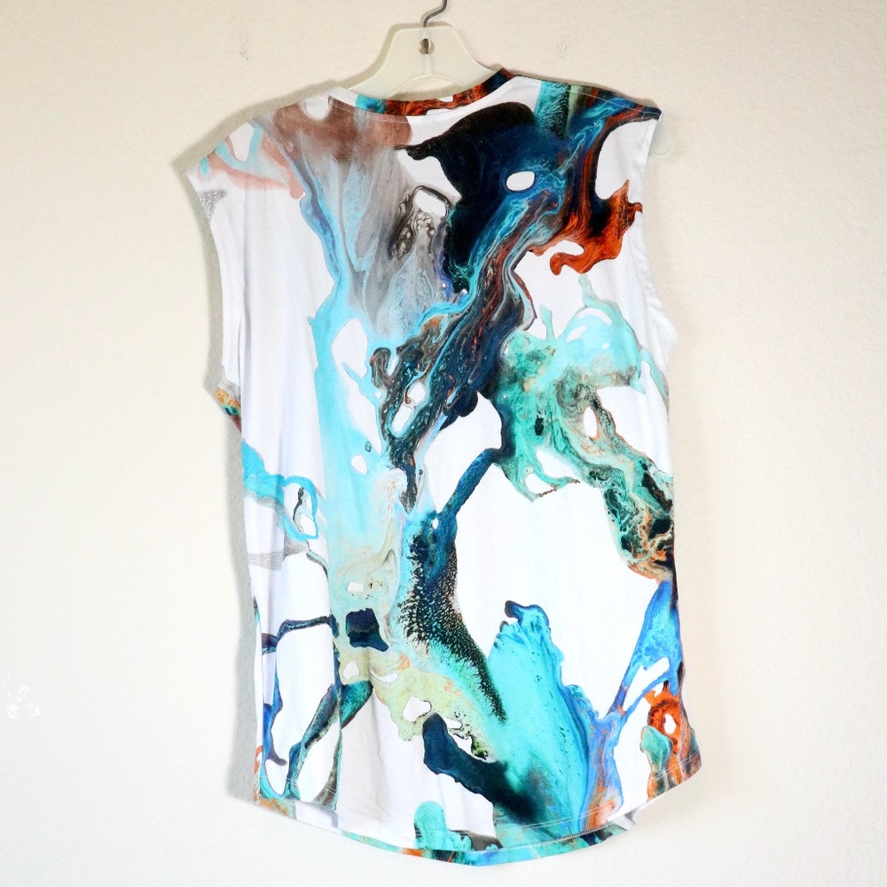 Sleeveless cotton Balmain top in an abstract watercolor print - Picture 9 of 11
